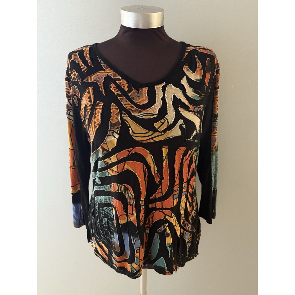Parsley and Sage Top Womens Size S Black Tribal Patchwork Geometric Artsy